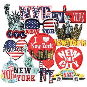 12PCS New York City Iron on Patches, NYC Apple Travel Statue of Liberty Taxi Skyline Embroidered Badges for Clothes, Applique for Shirts, Trucker Hats, Jeans, Jackets, Bags, Dress