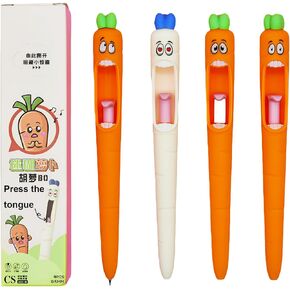 Maydahui 8 Pcs Funny Screaming Carrot Tongue Gel Pens Kawaii 0.5 mm Carrot Writing Pens Black Ink For Easter Basket Stuffers Shcool Stationery Supplies Office Party