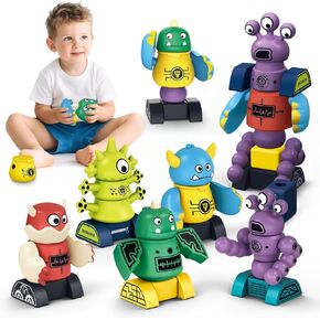 STEM Magnetic Robot Toys for Kids Ages 3-8, Transformable Stacking Bots with Storage Box, Birthday for Boys Girls Ages 3-8