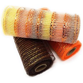 Decorative Fall Harvest Mesh Rolls (Pack of 3) for Crafting Wreaths