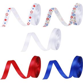 jiebor Red White and Blue Ribbon Patriotic 4th of July Grosgrain Ribbon for Independence Day Labor Day Gift Wrapping Party Decoration Making Craft 3/8 Inch x 25 Yards
