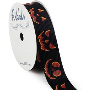 Ribbli Grosgrain Halloween Ribbon,Pumpkin Face Pattern Ribbon Use for Craft,Halloween Wrapping,Home Decor,7/8 Inches x 10 Yards,Black/Orange/Yellow