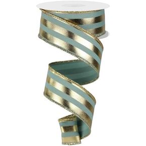 Metallic Vertical Stripes Wired Edge Ribbon, 1.5" x 10 Yards (Purple, Gold)