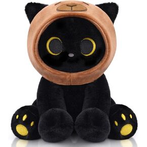 Cat Bee Plush, 8inch Kawaii Black Cat Plush with Honeybee Outfit Costume, Cute Plushies Kitten Stuffed Animal Soft Huggable Plushies Toy for Kids Christmas, Birthday Gifts