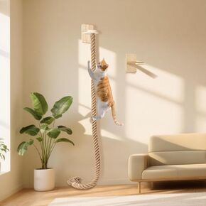 Cat Scratching Post Wall-Mounted Cat Ladder, Cat Tree with Durable Climbing Rope & Space-Saving Cat Furniture for Indoor Cats - Easy Installation & Sturdy Design