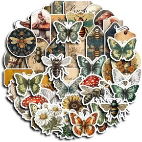 50Pcs Waterproof Vintage Stickers,Scrapbooking Supplies Kit,Aesthetic Decorative Craft Sticker for Planner, Bullet Journaling, Junk Journal, Water Bottles, Laptop, Retro Craft.Books