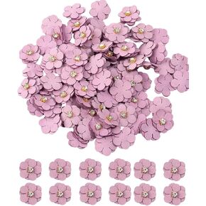 60 Pack Faux Leather Flowers with Rhinestone,Flower Die Cuts for Card Making, Leatherette Floral Applique for Clothes, Hat, Craft Embellishment Pink Party Decorations (Multi)
