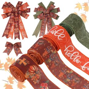 ZAWE 4 Rolls Hello Fall Ribbon 2" 20 Yards Gnomes Cross Pumpkins Flowers Wired Edge Ribbon for Home Bow Wreath DIY Craft Gift Wrap Autumn Thanksgiving Party Decorations