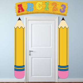 3Pcs Welcome Back to School Door Cover Banner Pencil Shape Classroom Decoration Ruler Hanging Porch Sign Photo Background for Kindergarten Preschool Elementary Wall Room Decor Supplies