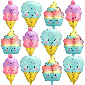 12pcs Large Ice Cream Balloons Foil Balloons Set Giant Ice Cream Party Decorations for Baby Shower Summer Beach Hawaii Luau Birthday Party Decorations