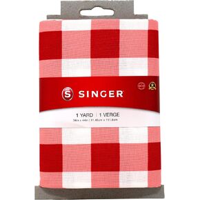 Singer Print Fabric, 100% Cotton, 1 Yard Precut, 1 Inch Gingham Red