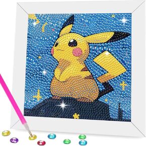 Gearock Diamond Art Kits with Frame, 5D Starry Night Easy DIY Cute Cartoon Big Gem Art Painting Kits for Adult Beginners Anime Lovers Halloween Christmas Birthday Gifts, 7x7 Inch