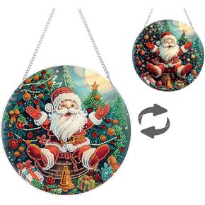 Eiflow DIY Christmas Diamond Art Painting Hanging Kit for Adults, Acrylic Diamonds Painting Pendant Ornament Board Kit Double Sided(Santa Claus)