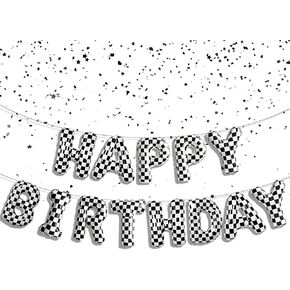 Black and White Checkered Balloons Racing Happy Birthday Banner Balloons for Racecar Checkered Birthday Decorations