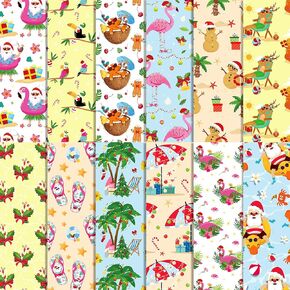 24 Sheets Christmas in July Pattern Paper Summer Christmas Scrapbook Paper - 11.8" x 11.8" Christmas in July Hawaii Santa Claus Hawaiian Patterned Double-Sided Decorative Craft Papers for Scrapbooking