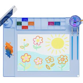 Silicone Painting Mat Craft Mat Paint Mats for Kids Paint Station Bead Mat Art Trays for Kids Silicone Mat for Resin Playdoh Mat with Palette Water Cup 360° Phone Holder 20"X16"