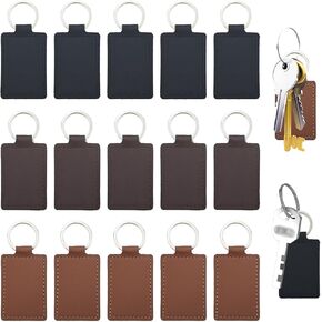 15PCS PU Leather Keychain, Rectangular Key Fob Kit, for Keychain Making Stamping Craft Leather DIY Craft Working