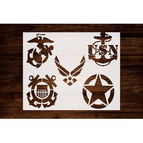 Military Branches Stencil, Reusable Plastic, 11 x 8.5, Ideal for Art, Drawing, Painting - Army, Air Force, Navy, Marines, Coast Guard