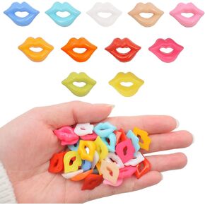100PCS Mixed Color Lip Nail Charms Flatback Plastic DIY Crafts Accessories Mini Kiss Ornament Beads Nail Pendant Crafts Making Decoration for Manicure Hairpin Earrings Hand Account, 0.8 x 0.6 Inch