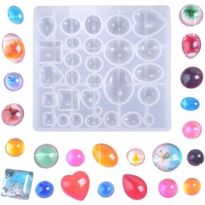Cabochon Gem Silicone Mold Oval Teardrop Round Square Pendant Resin Molds Gemstone Jewelry Casting Molds Dome Crystal Moldfor DIY Crafts Pendant Earring Studs Necklace Keychain Ornaments