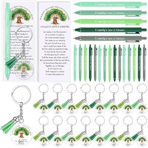 60 Sets Family Reunion Favors Retractable Ballpoint Pen and Tree Acrylic Keychains with Tassels Cards and Gift Bag Bulk Family Reunion Gifts for Party Guest