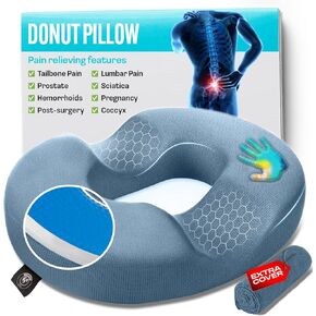 X&C Premium Donut Pillow for Tailbone Pain Relief Cushion with Replaceable Extra Cover, Hemorrhoid Pillows for Sitting, Butt Pillow, Donut Cushion for Pregnancy, Office Workers, Car Drivers in Saudi Arabia