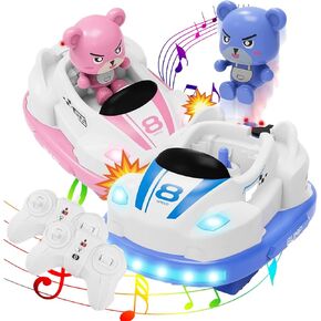 RC Bumper Cars Set of 2 for Toddlers, Ejecting Remote Control Cars with Water Spray, Lights Music, Fun Battle Toys for Kids