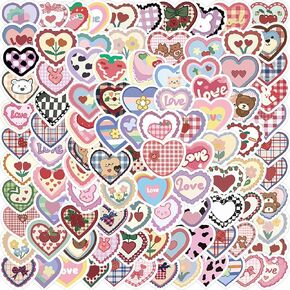 100 Pcs Heart Shape Self Adhesive Graffiti Stickers, for Trunk Decorating, Scrapbooking and Kid DIY Arts Crafts (100)