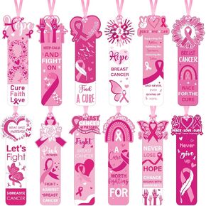 Kosiz 120 Pcs Breast Cancer Awareness Bookmarks Bulk Pink Ribbon Awareness Bookmarks Gifts Hope Faith Inspiring Strength for Women Party Public Events Breast Cancer Favors Supplies
