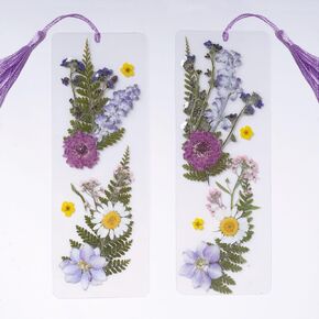 Pressed Flower Bookmarks for Women - Transparent Dried Flower Bookmarks,Book Marks for Reading Women (6x2 in) 2PCS.