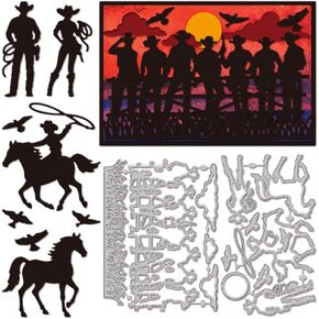 GLOBLELAND Cowboy Horse Cutting Dies Metal Cloud Bird Die Cuts Grass Silhouette Cutting Embossing Templates for Scrapbooking Crafts Paper Cards Making