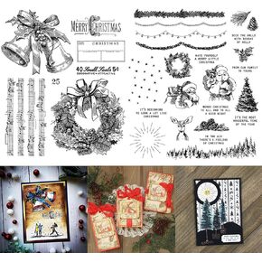 Merry Christmas Santa Claus Holly Jingle Bell Happy New Year Winter Wishes 2 PCS Silicon Clear Stamps for DIY Scrapbooking Embossing Craft Gift Card Album Card-Making