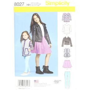 Simplicity 8027 Child's and Girl's Jacket, Tops, Skirts, and Leggings Sewing Patterns, Sizes 3-6