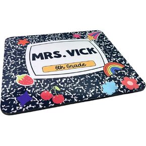 Personalized Teacher Mousepad, Customizable Name and Grade, Composition Notebook Design with Decorative Icons