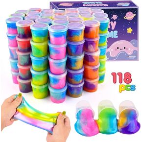 118 Pack Slime Party Favors Kit, Mini Galaxy Bulk Slime Stretchy Stress Relief for Kids, Soft Putty DIY Making Toy, Girls and Boys Classroom Supplies, Student Birthday, Goodie Bag Stuffers