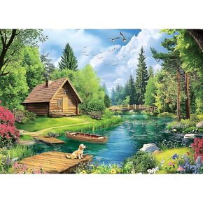 1000 Piece Puzzles for Adults, Spring and Summer Landscape Jigsaw Puzzle, Wooden House and Dog Jigsaw Puzzles 1000 Pieces, Challenging Game Home Decor Birthday Party Gift Toy for Adults Kids Seniors