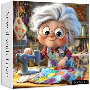 Sewing Machines 1000 Piece Puzzle for Adults, PICKFORU Sew It with Love Jigsaw Puzzle, Challenging Colorful Grandma Quilt Patchwork Theme as Home Decor