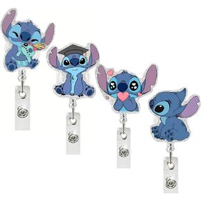 4 Pcs Cute Cartoon Retractable Badge Reel Holders – Clip-On ID Badge Holders with Keyring & 24" Cord Extension – Fun Animal Nurse & Office Badge Reels for Teachers, Students & Professionals