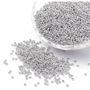 Craftdady 12/0 Glass Seed Beads About 4000Pcs 2mm Metallic Silver Small Round Pony Loose Spacer Beads for Jewelry Making Hole: 0.5mm