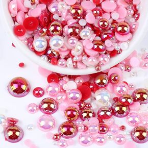 Flatback Pearls for Crafts, 50g Mix AB Color Half Pearls, Mixed Size 3/4/5/6/8/10mm Half Round Beads for Tumbler, Shoes, Clothes, Cup Projects, Nail and Face Art
