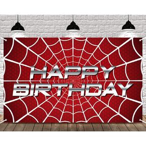 Happy Birthday Spider Web Backdrop Party Decoration Supplies Theme Banner Backdrop Decor for Birthday Party Photography Background Photo Props (5.9 x 3.6 ft)