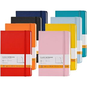 Lined Notebook Journals for Writing 5.5 x 8.2 inches, 160 Pages A5 Size with Expandable Pocket, Hardcover Notebooks for Work, 100GSM Paper (Assorted 8 Colors)