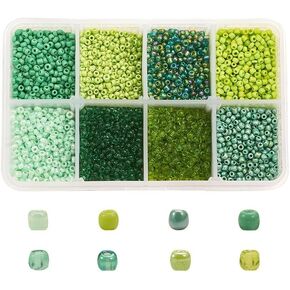 12500pcs 2mm Glass Seed Beads for Jewelry Making Green Tiny Beads Small Craft Beads Round Loose Spacer Beads Kit for Bracelet Earring Hole: 1mm