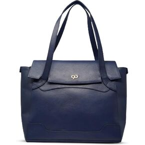 Tara Large Blue Leather Work Tote Bag for Women | Genuine Leather Office Bag with Laptop Compartment | Handcrafted by Dharavi Market