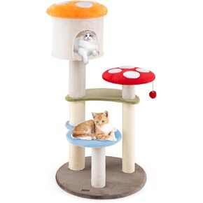 PETSITE Mushroom Cat Tree, Multi-Level Cute Cat Tree Tower with Sisal Scratching Posts, Cat Condo, Soft Plush Perches, and Dangling Toys for Indoor Cats (35 Inch)