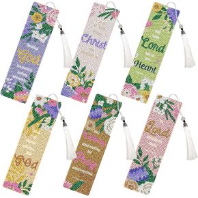 Bible Verse Diamond Painting Bookmarks - 6 PCS DIY Aesthetic Diamond Art Bookmarks Kits with Flower Pattern Religions Art Craft Inspirational Christmas New Year Birthday Gift for Book Lovers Adult