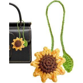 Yellow Cute Crochet Bookmarks - Crochet Sunflower Leaves Bookmark, Sunflower Daisy Bookmarks | Yellow Knitted Flower Keychain Ornament, Car Rare View Hanging Flower, Book Marks for Writer Readers