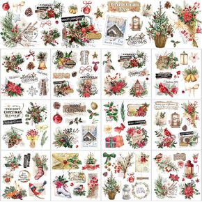 BBTO 12 Sheets Christmas Rub on Transfers for Crafts and Furniture Christmas Rub on Transfer Stickers Winter Decals for Wood DIY Paper Home Decor, 5.5 x 5.7 Inch(Vivid)