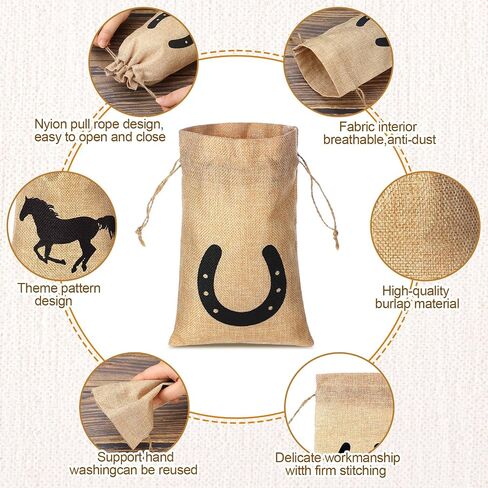 Vincreem 16 Pieces Western Horse Gift Bags Cowboy Party Favor Bags with Drawstring Reusable Treat Goodie Candy Sackpacks Horsehead and Horseshoe Pattern for Cowboy Birthday Party Favor(5x7 Inch) in Kuwait