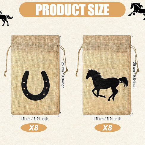 Vincreem 16 Pieces Western Horse Gift Bags Cowboy Party Favor Bags with Drawstring Reusable Treat Goodie Candy Sackpacks Horsehead and Horseshoe Pattern for Cowboy Birthday Party Favor(5x7 Inch) in Kuwait